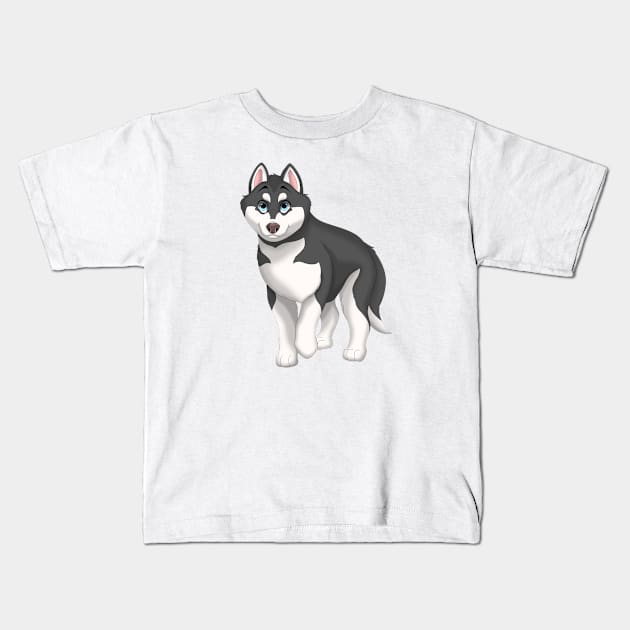 Black and White Siberian Husky Dog Blue Eyes Kids T-Shirt by millersye